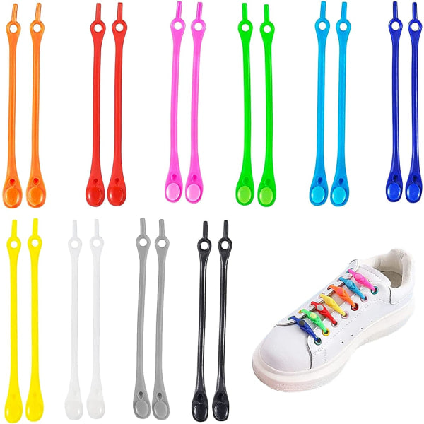 TG 100 stk Elastiske Lazy No Tie Snørebånd, Farverige Elastiske Silikon Snørebånd