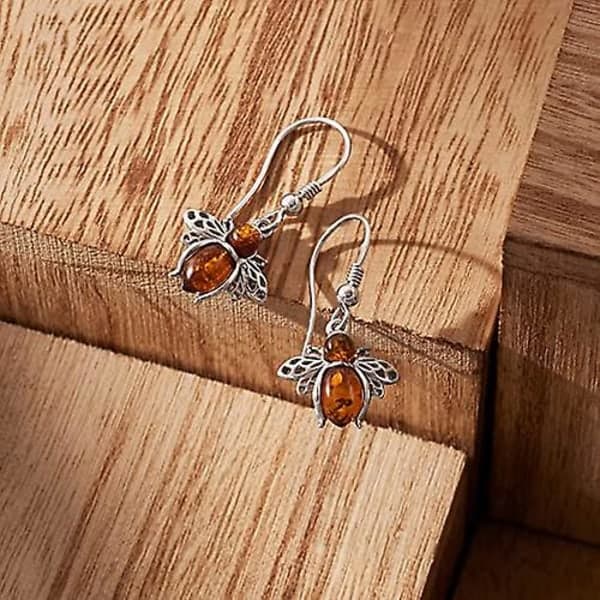 Sølv Amber Bumblebee Ørepynt i Sterling
