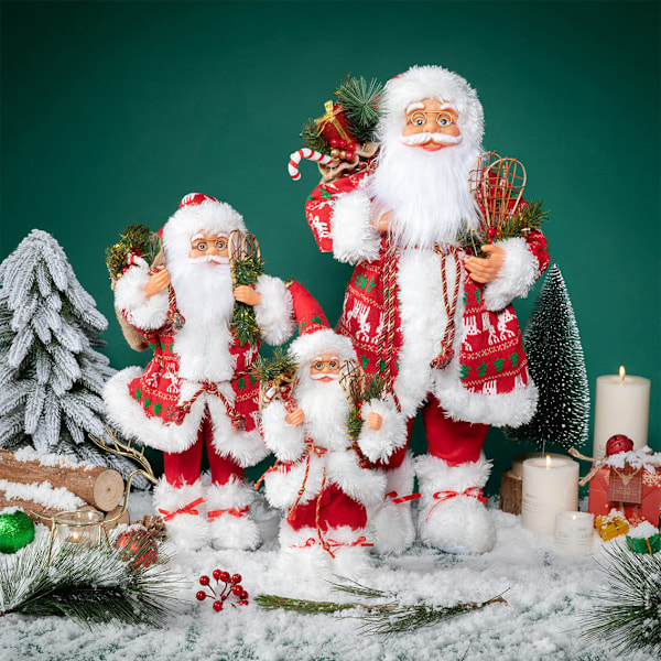 Röd Tyg Tomtefigur Ornament Julstående Dockor Ornament Hemfönsterdisplay Juldekorationer