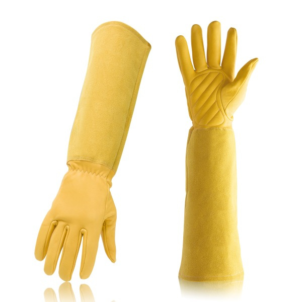 TG Keltainen lampa nahka Koko M - Puutarhan nahkakäsineet Rose Leather Gloves Naisille