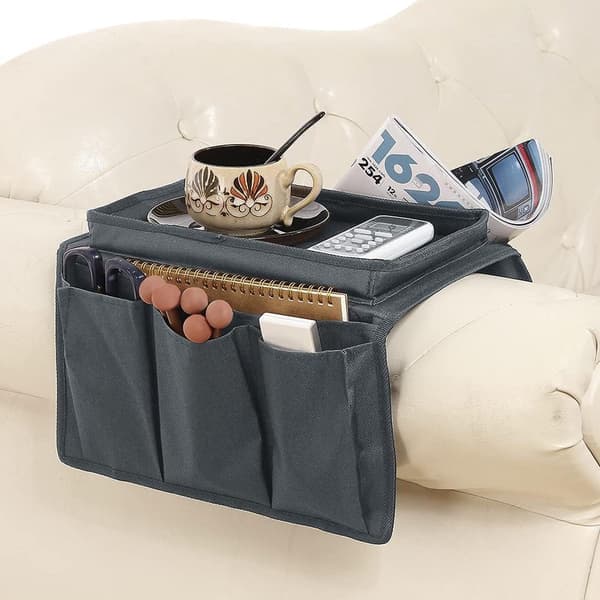 Stykke (grå) Sofa Armlene Organizer - med koppholderbrett - Sofabrett - Stol Hengende Oppbevaringsveske