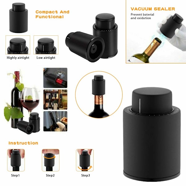 2 st flaskkorkar för champagne/vin - champagneproppar vakuum, återanvändbara flaskproppar, vinkonserveringsvakuumflaskkorkar