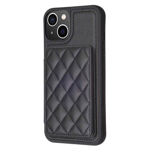 SKALO iPhone 15 Quilted Case with Wallet - Black Black_yux