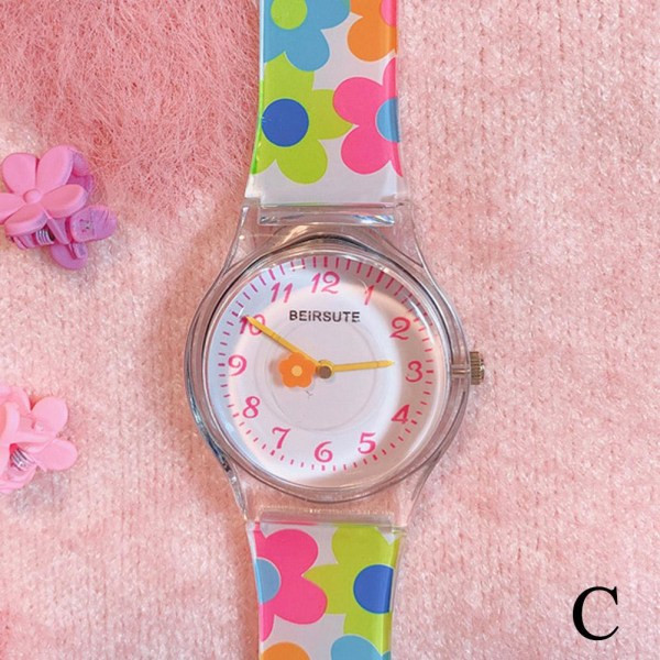 Dame Sommer Transparent Blomst Ur Fargerike Casual Rund Di C One size