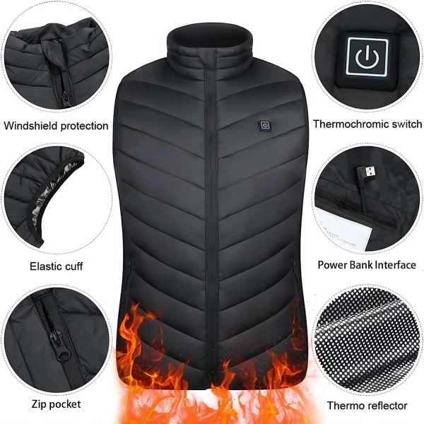 Uppvärmd Ryggväst, 3 Temperaturinställningar, Perfekt för Motorcykelcamping