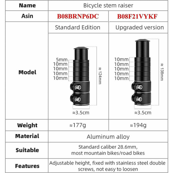 Musta anodisoitu hiekkapuhallettu ohjaustangon pidennys (noin 70 mm lisäys) maastopyörien ja polkupyörien työkalujen lähettämiseen