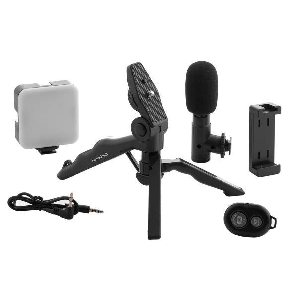 TG Vlog-Kit med Lampa, Mikrofon och Fjärrkontroll Svart