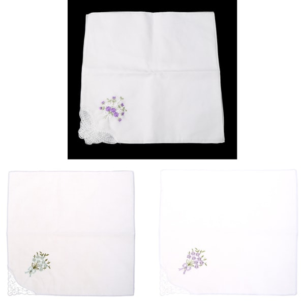 6 stk Vintage Bomuld Dame Broderet Spids Næseserviet Kvinder Blomster Næseserviet
