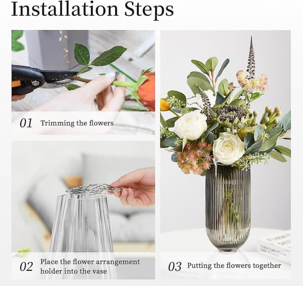 Blomsterarrangementholder Sæt, 3 Genanvendelige Metal Blomsterfrø Gitternetbetræk Med 6 Klips til Vaser og Buketstøtte, 4 5 6 Tommer