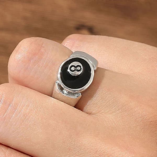 Billardkugle Ring Sølvbelagt Retro Charm Billardringe Fingersmykker-yux