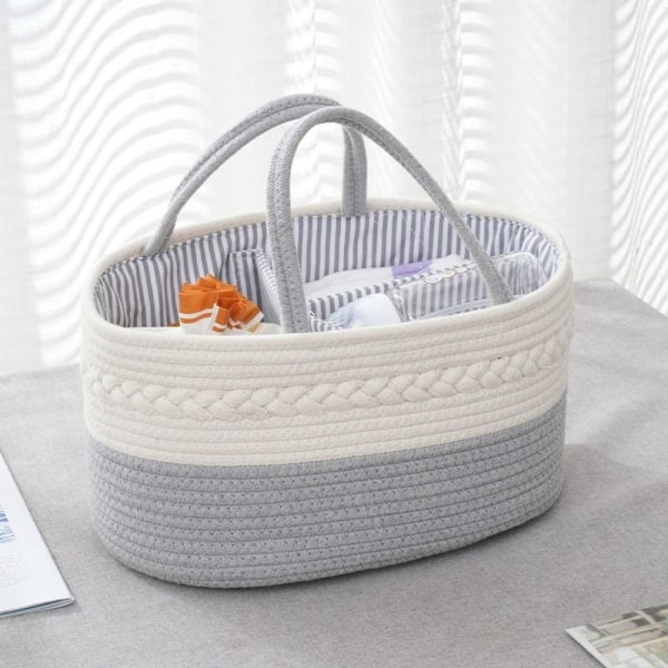 Förvaringskorg för baby, rep blöjväska GRÅ grå grey