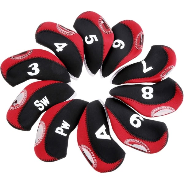 Galaxy 10-pack sett Golfklubba HeadCovers med nummerlapp 3-9/A/P/S Passar de flesta Irons Club