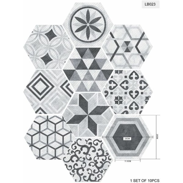 （200mmX230mm D） 10st kakelklistermärken Hexagonal industriell stil An