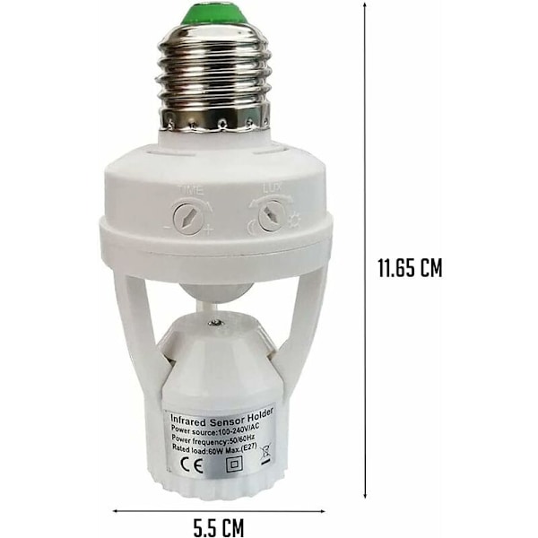 PIR Rörelsesensor Ljuskälla Sockel med E27-fäste för Inomhusbruk med Tid- och Ljuskontroll, DEBUNS