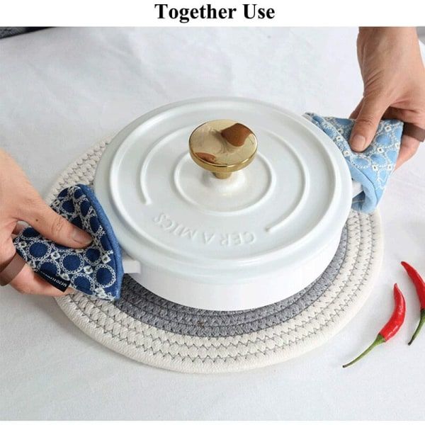 2ST Mini Ugnsvantar Blå Handbroderi Små Ugnsvantar Värmebeständiga BBQ-handskar Bomullsfodral Grytlapp Ugnshandskar för Grill, Kök
