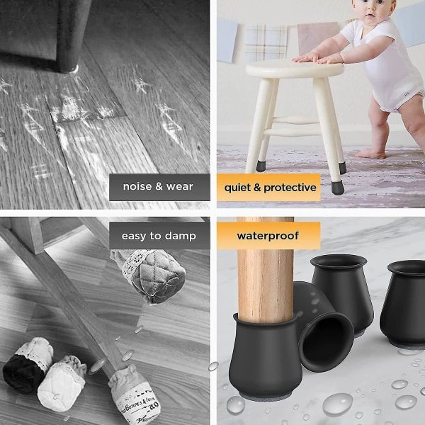 16 stk Stolben Gulvbeskyttelse, Silikonbeskyttelse til at beskytte gulve Filtbundsmøbler Anti-Slip Beskyttelsesdæksler