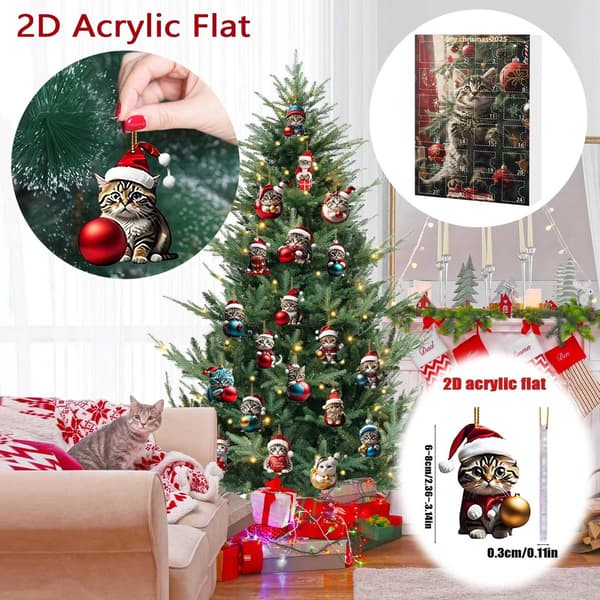 Adventskalender, 2D Akryl Kattberlocker, för Kattälskare, Stil B