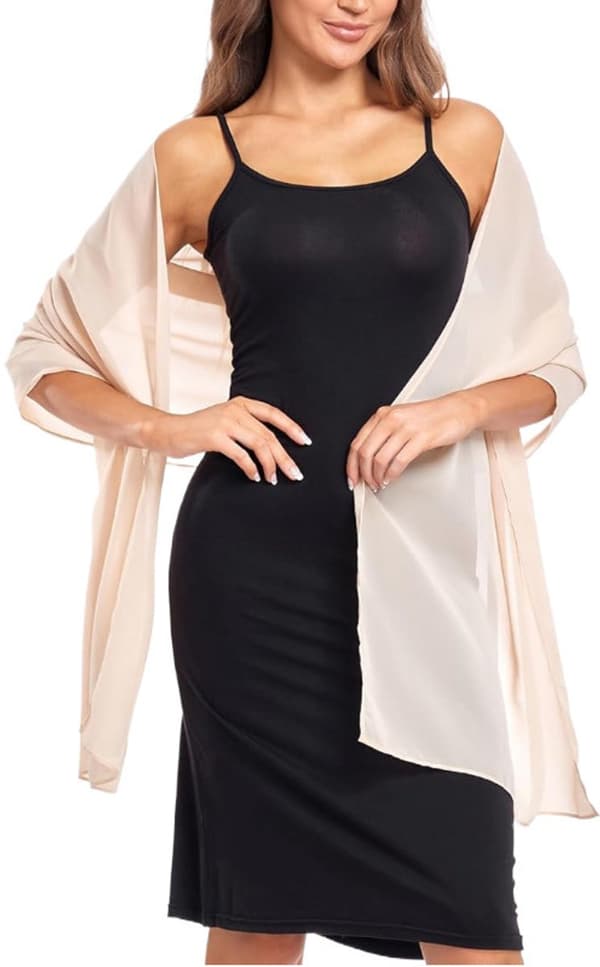 Chiffon Sjal for kvinner, lett elegant bryllupsomslag for aftenkjoler, reise og solbeskyttelse, grå