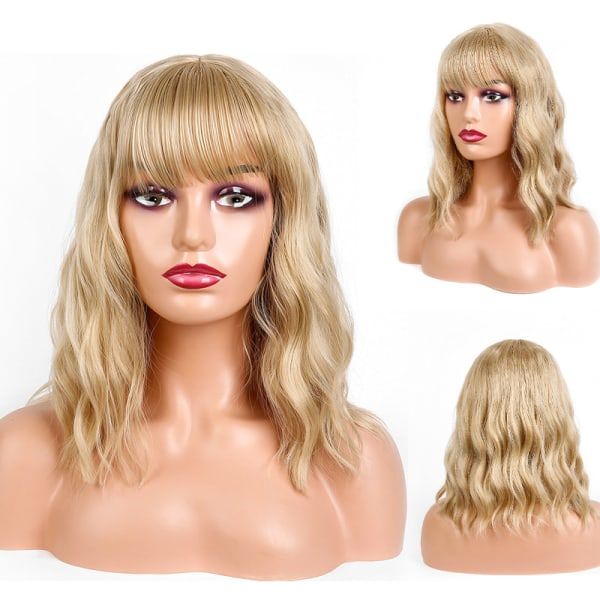 TG Blond Aaltomainen Peruukki Pannat A-Pituus Blond Lyhyt Kiharainen Aaltomainen Cos