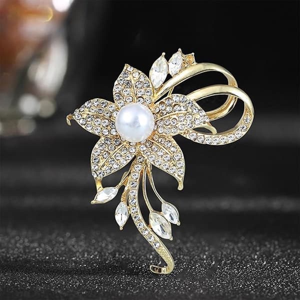 Blomsterbroschset, strass-tulpan design, aluminiumlegering, dambröllopsaccessoar, guldfärgad, 4,8 x 4,1 cm, 2 delar