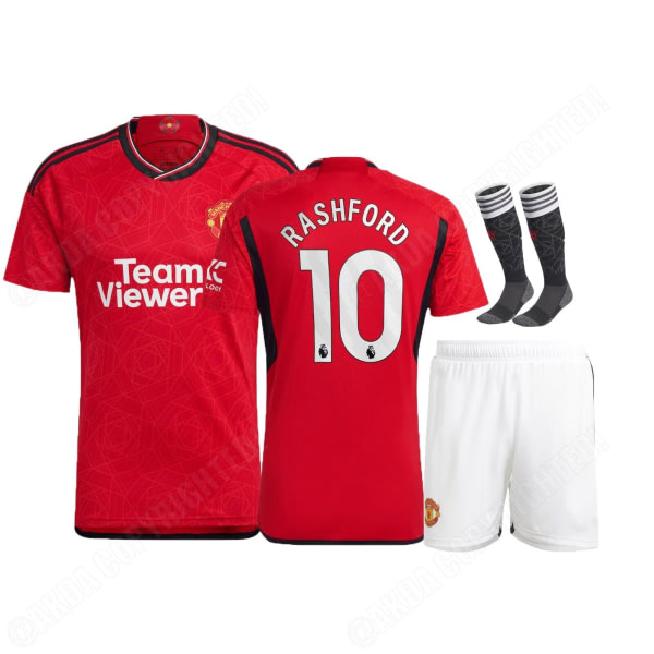 23-24 Pojkar Barn Kit Fotboll Herr Kort skjorta Strumpa Kostymer Sport Shorts Topp #10 manchester united 23/24 hjemmebane #26 (10-11 år)