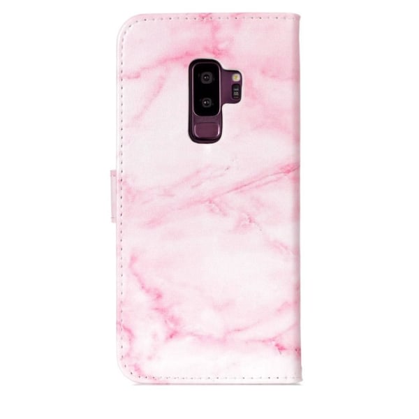 Plånboksfodral for Galaxy S9 Plus Rosa kortplatser ja fack Rosa+vit marmorering