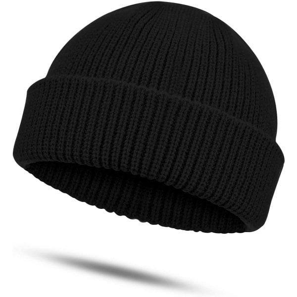 Større Fisker Beanie Hat til Vinter Trawler Beanie Watch Hat Tykkere Strikket Manschet Rullet Kant Skallcap Sort One Size Sort One Size