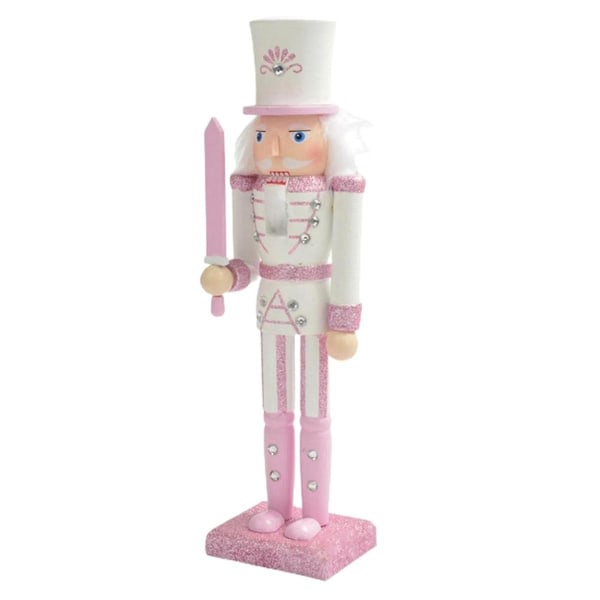 30 cm Rosa Trä Nötknäppare Figur Vit Hår Strass Inlagd Docka Nötknäppare Docka Leksak Ornament Pink