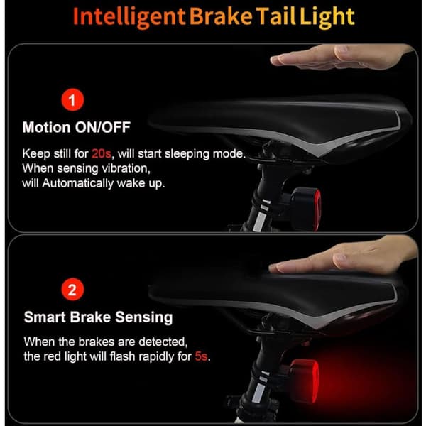 Smart Sykkel Baklys, USB Oppladbart Bremsesensor Sykkel Baklys, 4 Moduser Vanntett LED Sykkel Sikkerhetslys