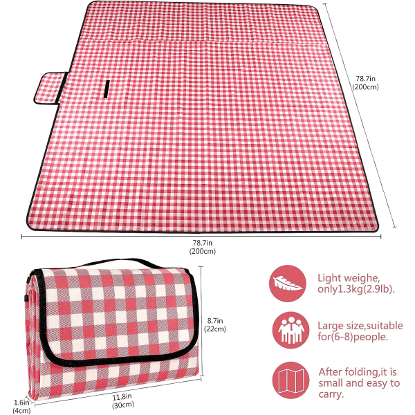 Röd Picknickfilt Vattentät Strandmatta 200×200cm,Lätt och