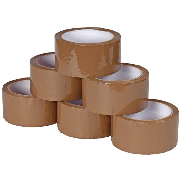 Förpackning med 6 rullar tejp - Standardmått - Längd: 50 m - Bredd: 50 mm - För paket och kartong - Brun