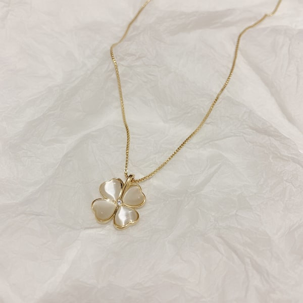 Vind Opal Clover Halsband, Guld Nyckelbenskedja, Silver
