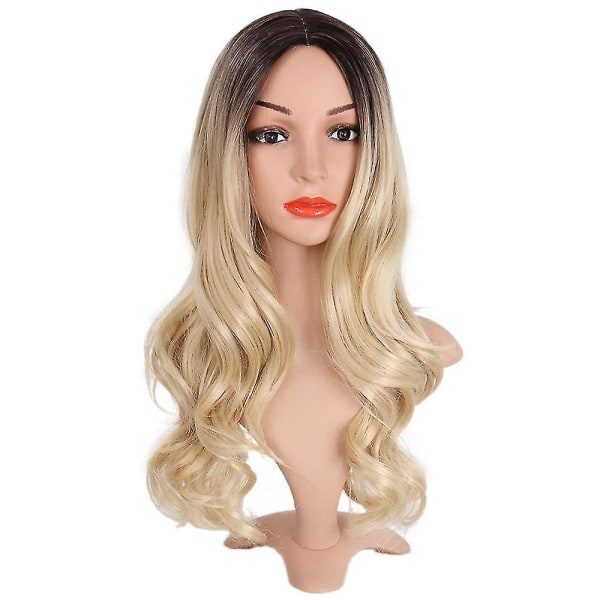 TG Lång Lockig Peruk Ombre Blond Vågiga Peruker 2-Tons Blond Syntetisk Cosplay Party Peruker För Kvinnor Mellan Par