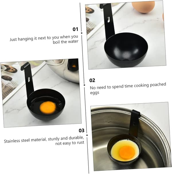 Poached Egg Cups 2 pcs Egg Cooker Microwave Kitchen Utensils Egg Steamer Black Stainless Steel Poached Egg_yux
