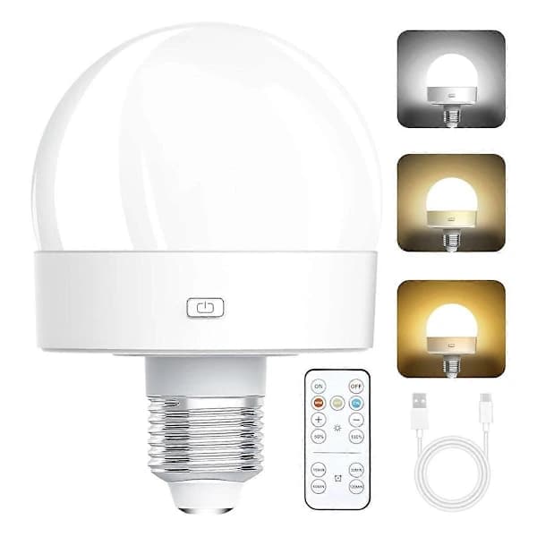 Rechargeable Battery Powered Light Bulbs, 300LM E26 Screw Bulb for Lamps with Remote Control Dimmable &-XF7-_yux