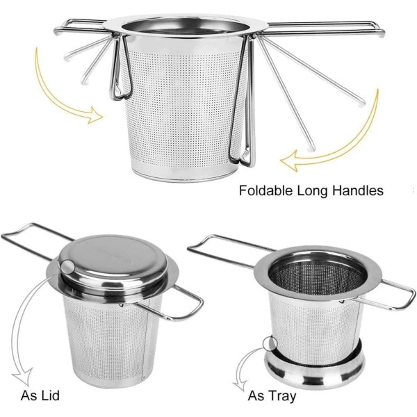 Teinfuser, 304 rostfritt stål med lock och vikbart handtag, tefilter för tekannor Muggar Muggar för att brygga Lösa blad, 1 förpackning