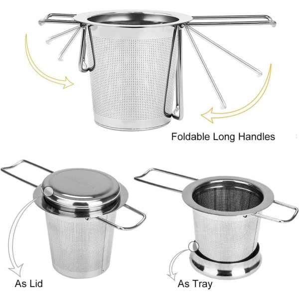 Teinfuser, 304 rustfritt stål med lock och vikbart handtag, tefilter för tekannor Muggar Muggar för att brygga Lösa blad, 1 förpackning