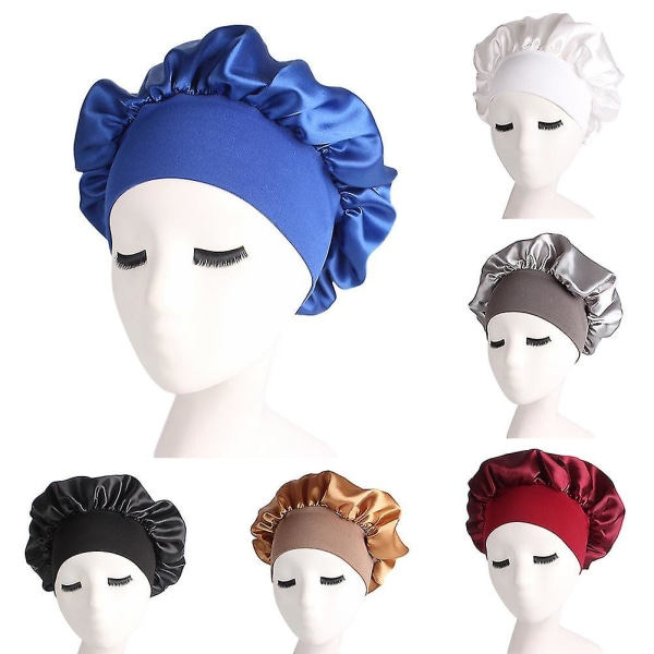TG Hårvård Kvinnor Bredband Elastisk Satin Bonnet Cap Nattsömn Hatt Huvudinpackning Royalblå