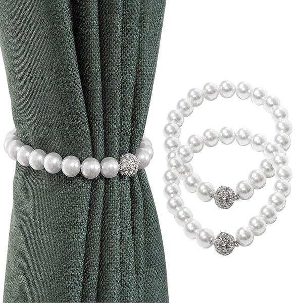 2 delar av vit pärla magnetisk gardinklämma, gardinband