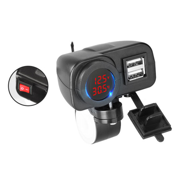 Motorsykkel 18W QC3.0 Dobbel USB Hurtiglader Spenning Temperatur Display Voltmeter Rød 1