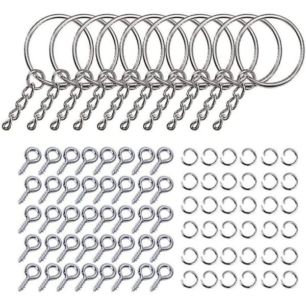 220 Kpl Metalliset Avaimenperän Osia Renkailla, Ketjuilla, Linkkiketjuilla, Avaimenperille ja Käsitöille (Hopea)