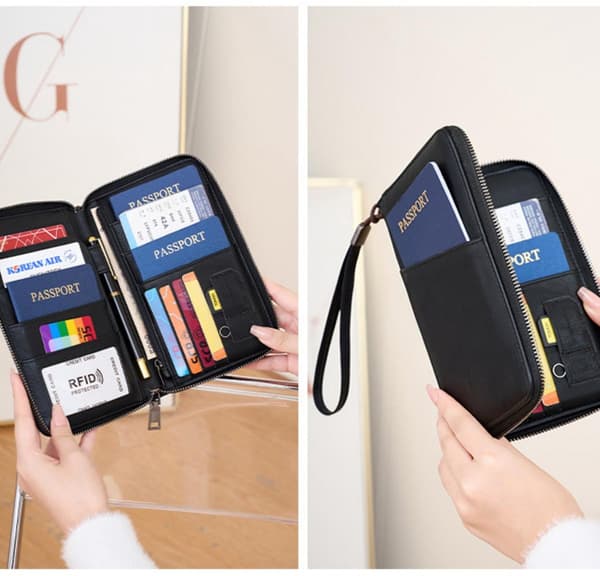 RFID Pasholder, PU Rejsedokumentorganizer Med Flere Rum, Unisex Rejsepung, Sort, 20 x 12.5 x 2 cm black