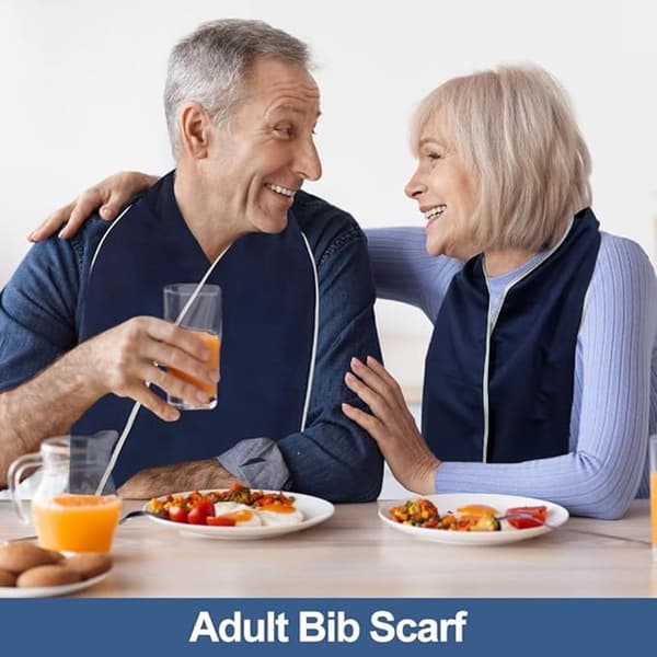 2-pak voksensmækker til ældre, vaskbar mikrofiber med vandtæt foring, vendbart design med trykknaplukning til måltider, blå