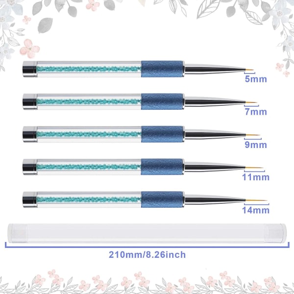 5 st Nail Art Liner Borstar Pen Sett Bl? 5mm 7mm 9mm 11mm 14mm Ny