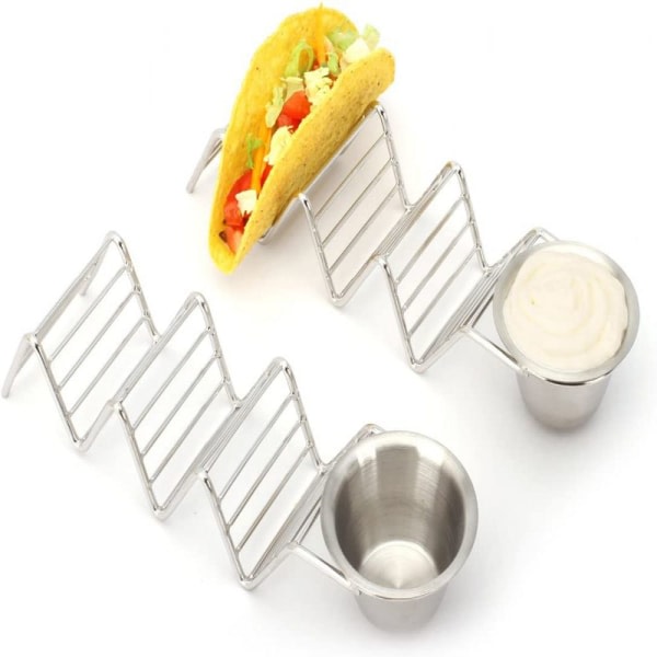 Stapelbart tacoställ med koppar i rostfritt stål av høy kvalitet Rymmer 3 Tacos med kopp