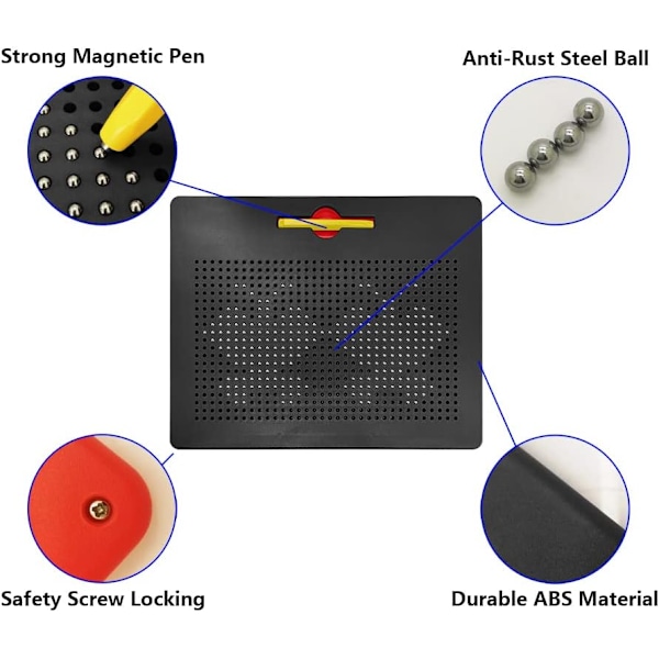 Stor svart magnetisk tegnetavle for barn, vaskbar, pedagogisk leketøy med penn og stålkule Svart Groß Svart