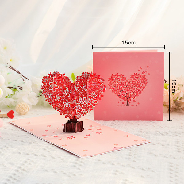 Pop Up Gratulationskort 3D Hjerteformet Sakura Mors Dag Fødselsdag Valentinsdag Kort til Kone, Mor, Kvinder, Søster, Elsker, Pige