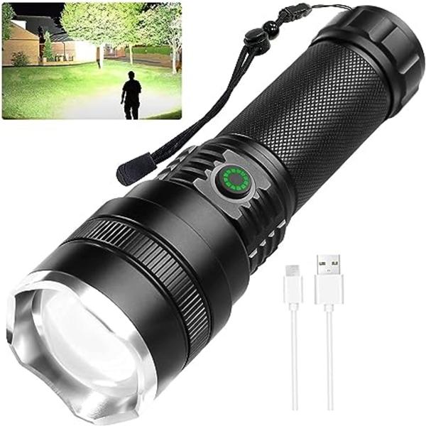 Latautuva LED-taskulamppu, korkea lumen, 4 tilaa zoomattava taskulamppu, USB-lataus, vedenkestävä taskulamppu retkeilyyn