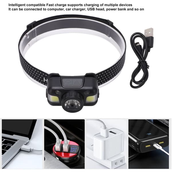Oppladbar hodelykt, Super Bright Mini Fixed Focus Sensor Hodelykt for Camping, Sykling, Løping, Fiske, DUBUNS