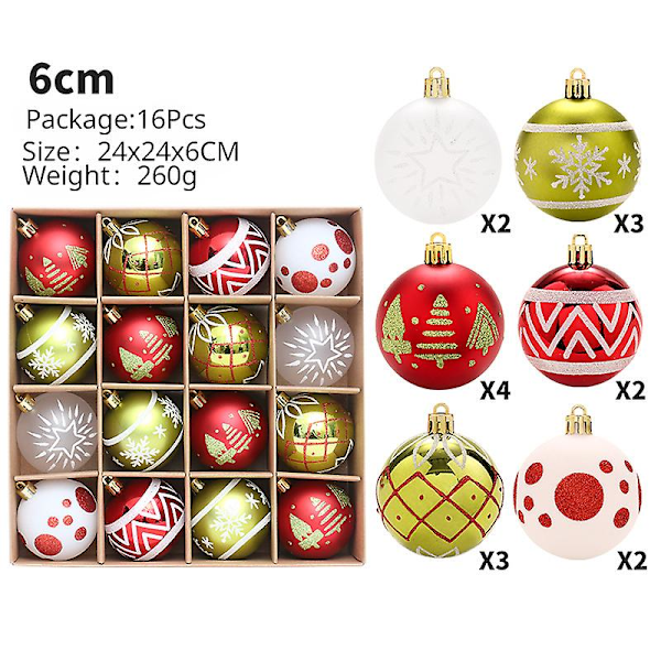 2023 Nye 16 stk. 6 cm Farverige Julekugler Ornament Fest Vedhæng Dekoration Julekugler Nytårsgave Golden C